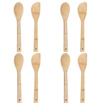 4 Colher E 4 Espátula Bambu Natural Utensílios Cozinha 30 cm