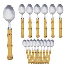 4 Colher Sobremesa cabo Plástico Bambu Aço Inox Buffet Bar