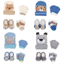 4 Conjunto Bebê Meias Toucas Luvas Pantufas Recém Nascido Enxoval Saída Maternidade Menino