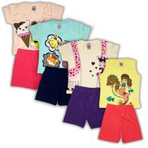 4 Conjunto De Verão Roupa Infantil Menina Camiseta Shorts 4 Conjunto De Verão Roupa Infantil Menina Camiseta Shorts