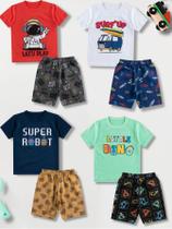 4 Conjunto Infantil Verão Com Shorts Moletinho Roupa De Calor Menino