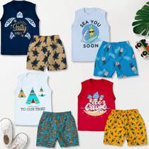 4 Conjunto Infantil Verão Regata Com Shorts Tactel Menino
