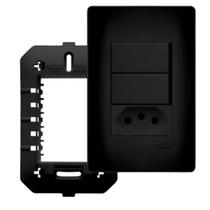 4 Conjunto Interruptor Duplo + 1 Tomada 20a Preto Fosco Fame