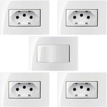 4 Conjunto Tomada 3 Pinos 10a + 1 Interruptor Simples Branco 4 Conjunto Tomada 3 Pinos 10a + 1 Interruptor Simples Branco