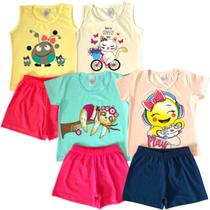 4 Conjuntos De Verão Roupa Infantil Menina Camiseta Shorts - TGS Confecções