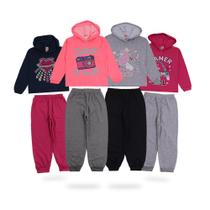 4 Conjuntos Infantil Feminino de Inverno Frio Moletom Flanelado