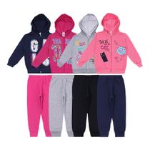 4 Conjuntos Moletom Zíper Calça Infantil Menina 1 ao 8