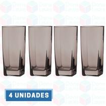 4 Copos Bali Quadrado 320ml Colorido Mesa Lindo Luxo Cinza