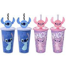 4 Copos com Orelhas Stitch e Angel 500ml Festa Infantil Lembrancinha Presente
