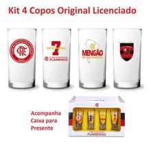 4 Copos Flamengo Vidro Alta Qualidade 300ml Mengão Presente dia dos Pais Colecionador