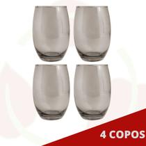 4 Copos Redondo Vidro Cinza California Suco Chique 450ml