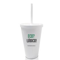 4 Copos Tampa E Canudo Branco Personalizados Eco Logico
