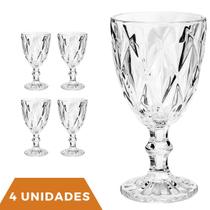 4 Copos Transparente Taças Diamante 300ml Para Agua Vinho