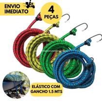 4 Corda Elástica p/ Bagageiro com 2 Ganchos Tam 1,50mt x 8mm Moto Motoboy Amarrar Bagagens Bike Colo
