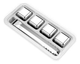 4 Cubos De Gelo Inox Reutilizáveis Com Pegador P/ Bebidas