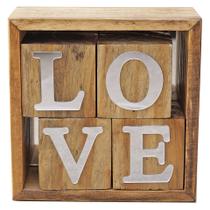 4 Cubos No Nicho Madeira Com Espelho Love Enfeite Mesa Rack