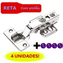 4 Dobradiça Com Amortecedor Reta 35mm Calço Fixo para porta de armário/ moveis