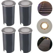 4 Embutido Chao Redondo Led 1w Piso Inox Deck Ali64