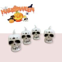 4 Enfeite Luminoso Led Decorativa Halloween Festa Abóbora Caveira