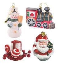 4 Enfeites Árvore Natal Trem Boneco De Neve Decoração - Colorido - Sortido