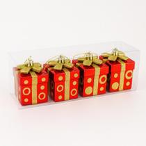 4 Enfeites Mini Presentes De Natal Vermelho 7x5cm Premium