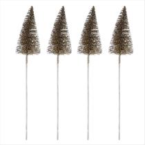 4 Enfeites Pick Galho com Glitter Nevada Champanhe 46cm