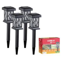 4 Espeto Solar Luminária Jardim Led Branco Quente Ourolux