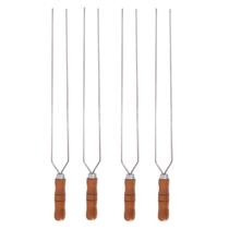 4 Espetos Duplo 50cm De Inox Com Cabo Madeira - Churrasco