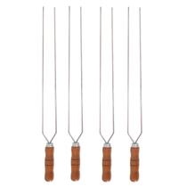 4 Espetos Duplo 80cm De Inox Cabo Madeira - Churrasqueira