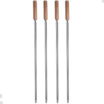 4 Espetos Simples para Churrasco Domama com Lâmina em Aço Inox e Cabo de Madeira 85cm