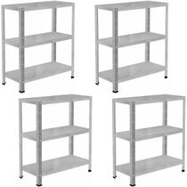 4 Estante Para Livros Sala Estoque Almoxarifado Escritório Loja 3 Bandejas De Aço Resistentes 60cm Armário Multiuso