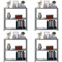 4 Estantes Armário De Aço 70cm Resistente 3 Bandejas Multiuso Para Quarto Sala Loja Livros Estoque Cozinha