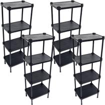 4 Estantes de Plástico Modular Multiuso 4 Prateleiras 1 Torre Preta Montável 52 Kg Qualyplas 4 Estantes de Plástico Modular Multiuso 4 Prateleiras 1 Torre Preta Montável 52 Kg Qualyplas