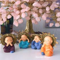 4 Estátuas de Mini Monges Buda com Chapéu Coloridos 6,5cm