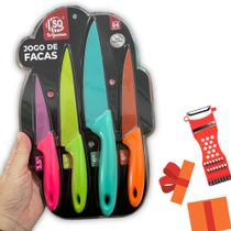 4 Facas Coloridas Lindas Em Aço Inox: Cortes Legumes Carnes + Descascador 4 Facas Coloridas Lindas Em Aço Inox: Cortes Legumes Carnes + Descascador