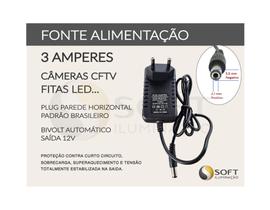 4 Fontes Alimentação 3 AMPERES DC-12V - Bivolt (Parede Plug Horizontal) P/ Câmeras CFTV, Fitas LED