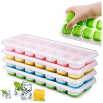 4 Formas de Gelo Cubo C Tampa Rígida Flexível Fundo Silicone