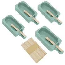 4 Formas de Sorvete com 100 Palitos Madeira Silicone Verde