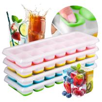 4 Formas Gelo Silicone Flexível 14 Cubos C/ Tampa Empilhável 4 Formas Gelo Silicone Flexível 14 Cubos C/ Tampa Empilhável