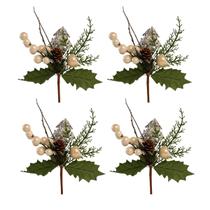 4 Galho Pick Folhagens Berries Enfeite Árvore De Natal 24Cm - Magizi
