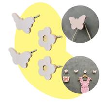 4 Ganchos parede infantil menina borboleta flor rosa adnet 4 Ganchos parede infantil menina borboleta flor rosa adnet