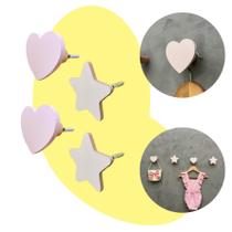 4 Ganchos parede infantil menina coração estrela amor rosa