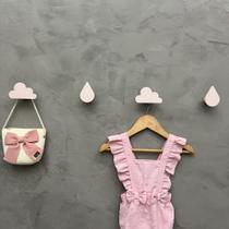 4 Ganchos parede infantil menina nuvem gota céu pingo rosa