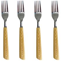 4 Garfos De Mesa Talher De Refeição Cozinha Inox Cabo Imita Madeira 4 Garfos De Mesa Talher De Refeição Cozinha Inox Cabo Imita Madeira