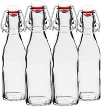 4 Garrafas de Vidro Italiana 250Ml Com Tampa Hermética Swing Para Sucos E Drinks