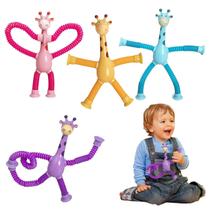 4 Girafas Pop Tube Brinquedo Infantil Sensorial Tubo Esticado Girafa Brinquedo com Ventosa