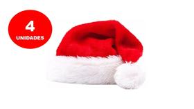 4 Gorro Kit Touca Papai Mamãe Noel Adulto Veludo Brilhante