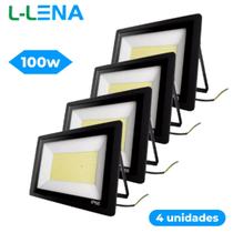 4 Holofote 100w Led Área Externa Refletor Elétrico Potente - Preto - 110V/220V - Branco-frio - Lenna