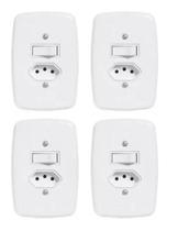 4 Interruptor Apagador Simples + Tomada 10A Embutir Pluzie