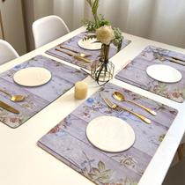 4 Jogo Americano Retangular Flores Poética Impermeável Pvc